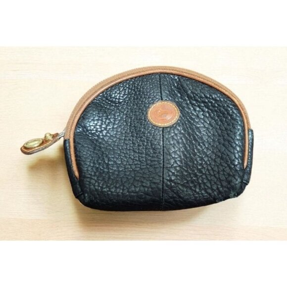 Vintage Dooney & Bourke Coin Purse Black Pebble Leather -Brown Leather Logo RARE - Picture 1 of 9